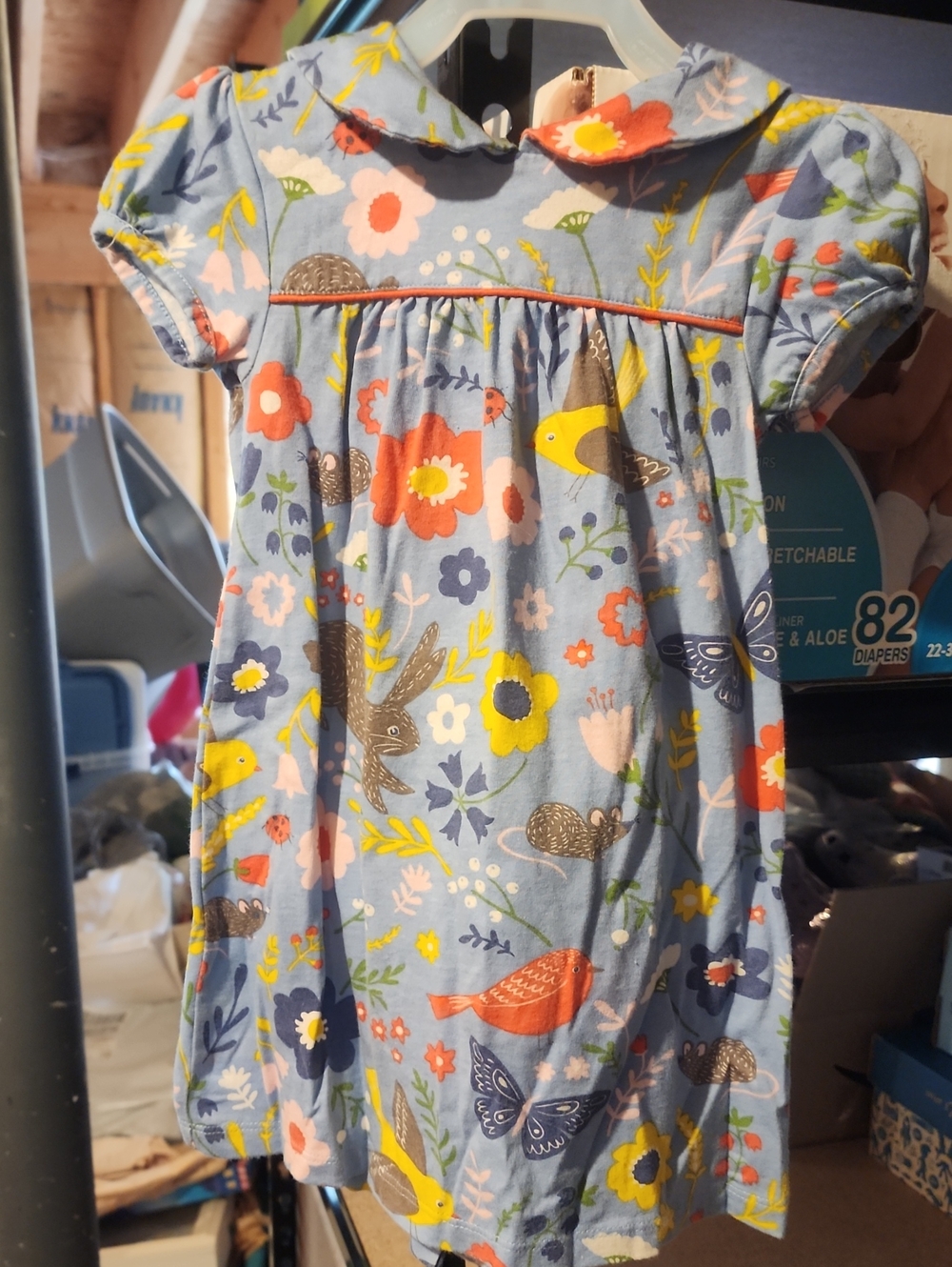 Sz 18-24 Months Baby Boden Blue Woodland CreatureFloral Cotton Dress & Bloomers